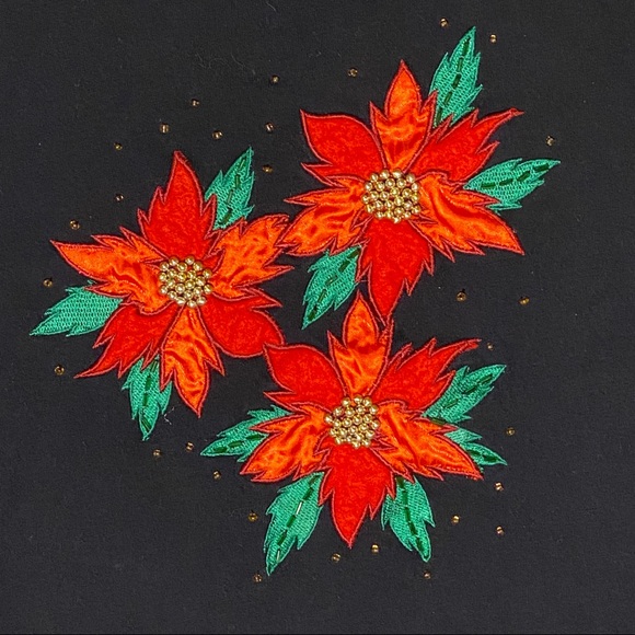 Kim Rogers black poinsettia shirt with beadwork. - Picture 2 of 5